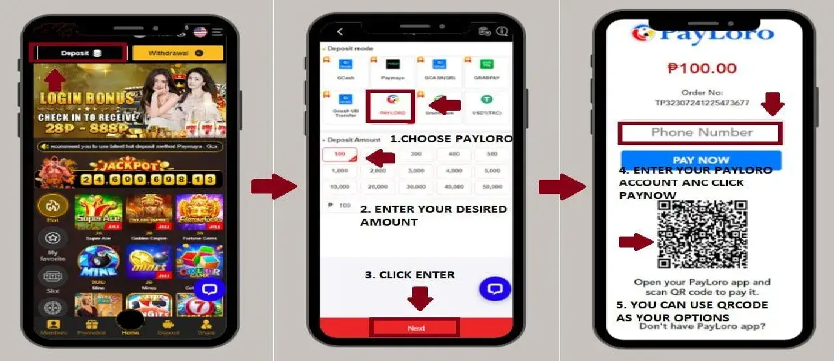 MNLWIN Deposit using PAYLORO