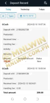 MNLWIN Casino Deposit Record